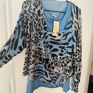 Stylish Animal Print Long Sleeve Top in Blue